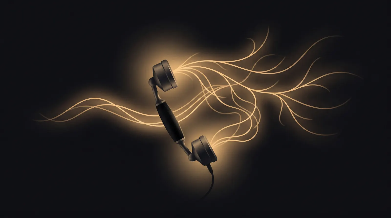 A phone handset glowing with sand-gold soundwaves, the Mensia AI receptionist