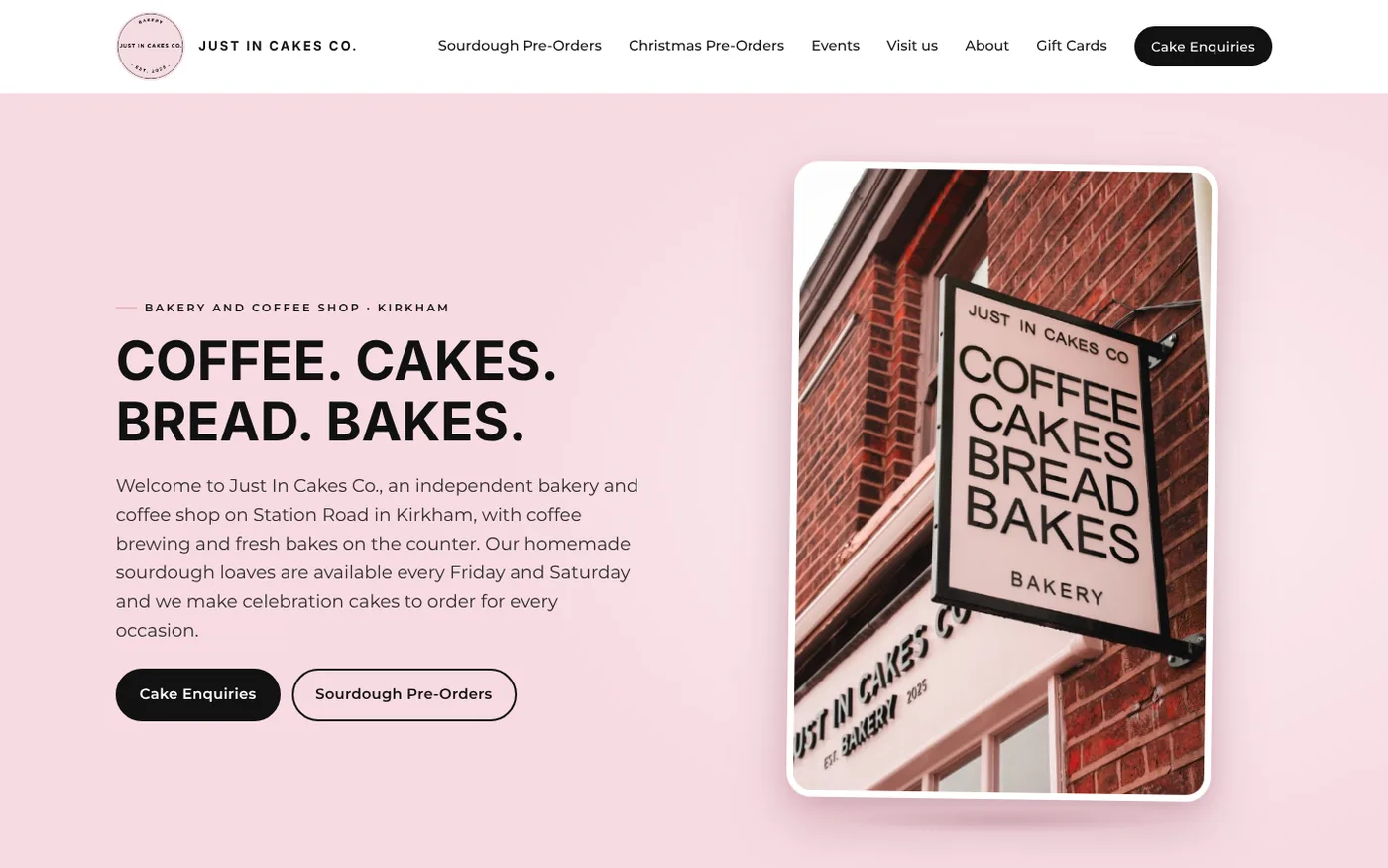 The Just In Cakes Co website built by Mensia