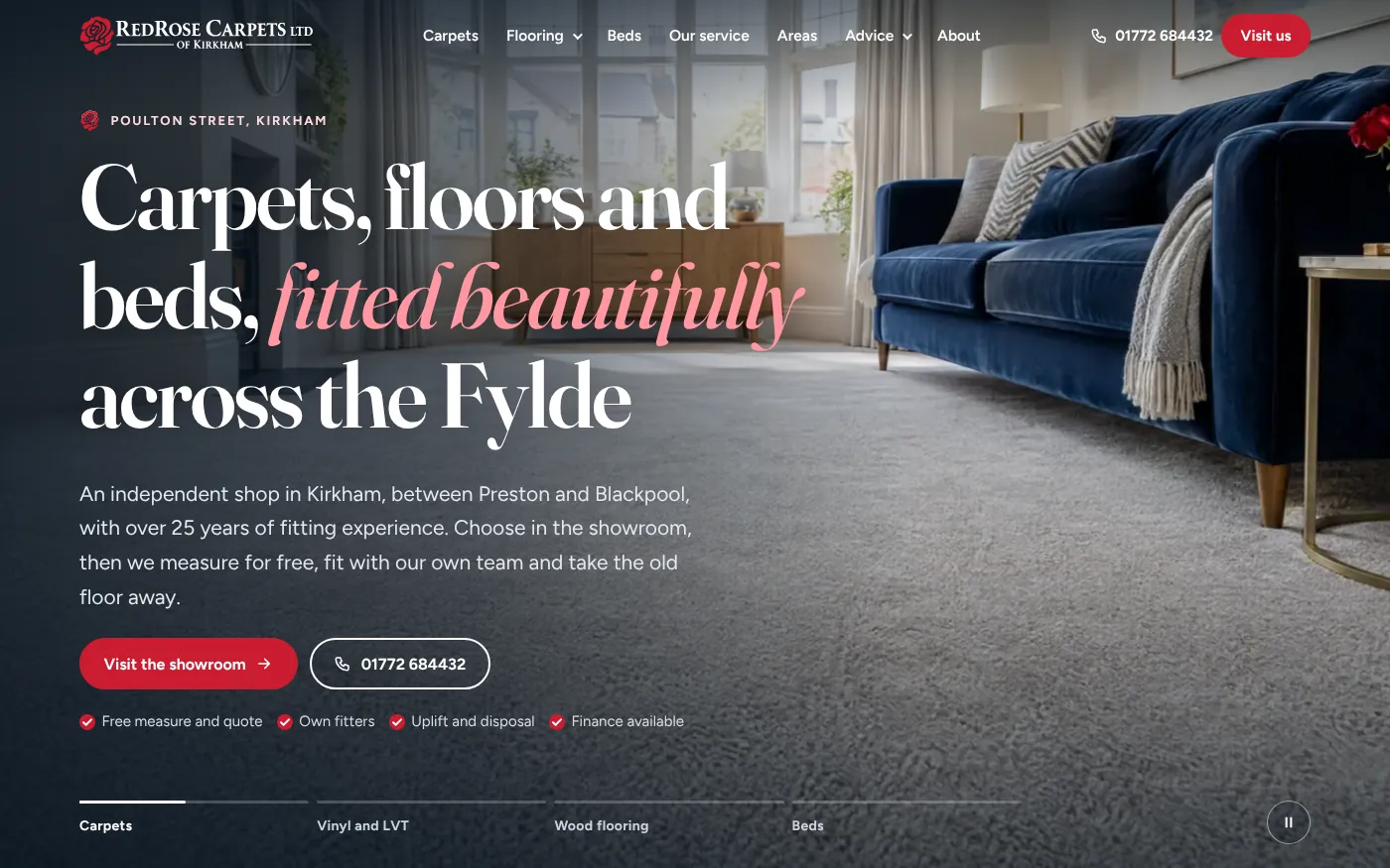 The RedRose Carpets website built by Mensia
